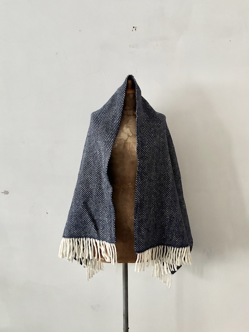 TWEEDMILL　ヘリンボーン　ブランケット　ブルー　