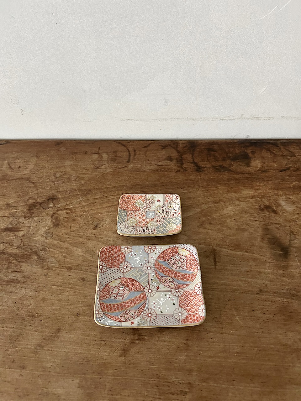 【美品】原依子 さん　小皿　中皿　2枚セット　花小紋　清水焼き　長方皿　入手困難