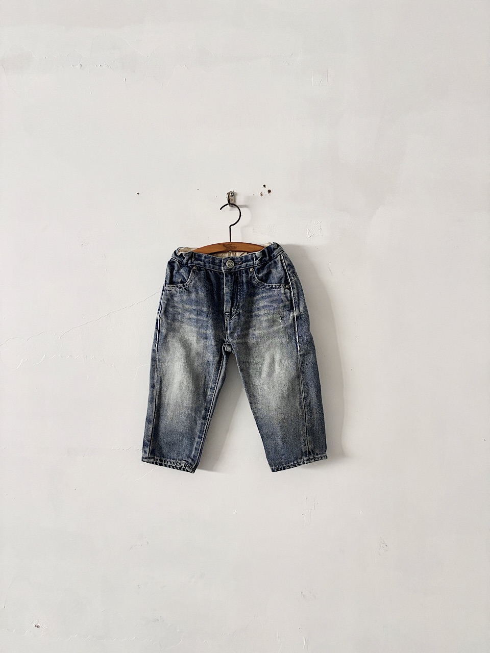 ミナペルホネン always キッズ デニム パンツ 90 ブルー 麻混