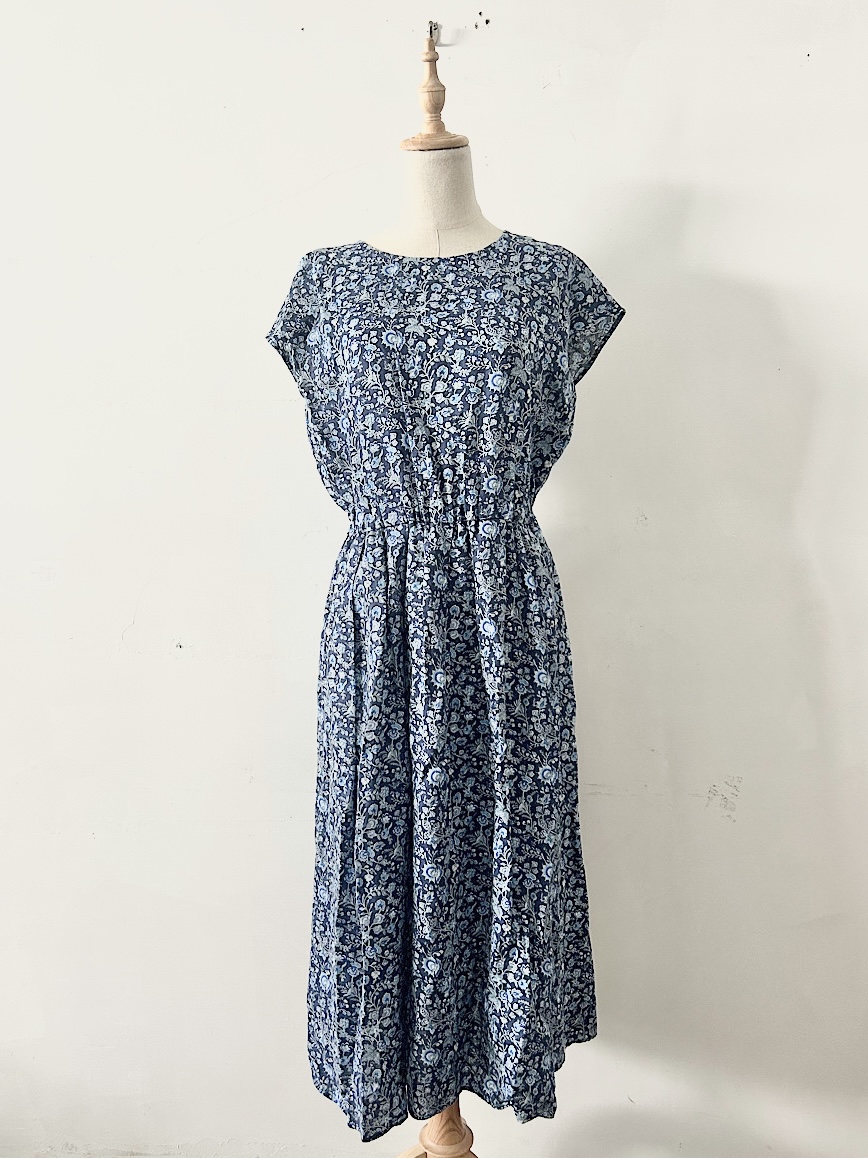 【美品】LIBERTY リバティプリント リネン フレンチスリーブ 花柄 ワンピース