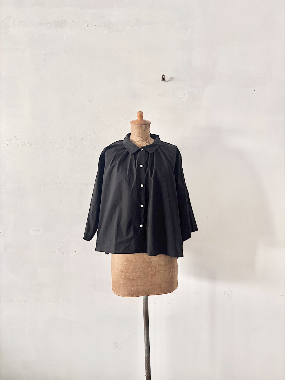 【美品】Gauze#（ガーゼ）コットンギャザーブラウス ブラック　