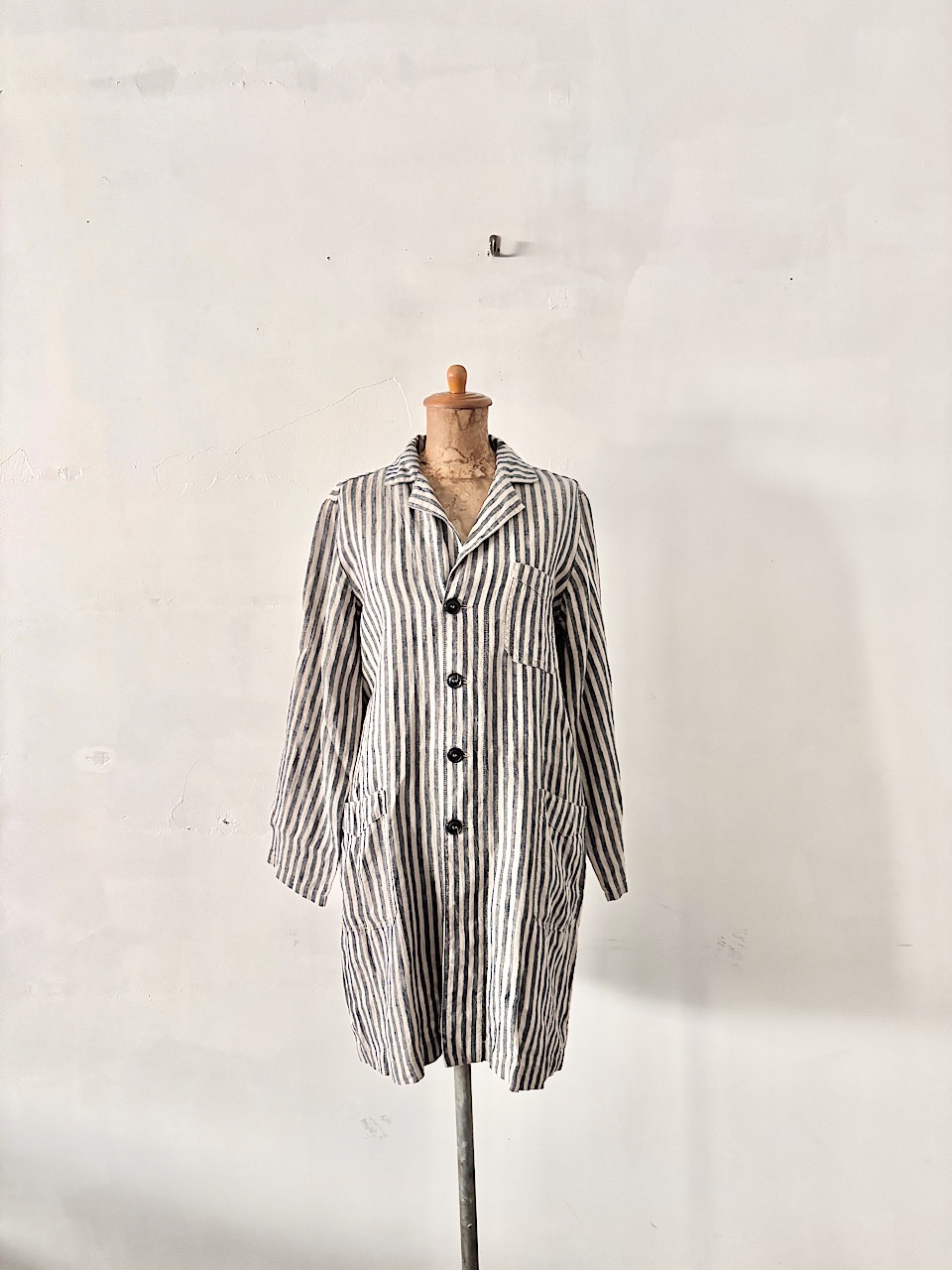 【美品】ARMEN アーメン リネン100% ストライプ ワークコート フランス製 サイズ1　　
