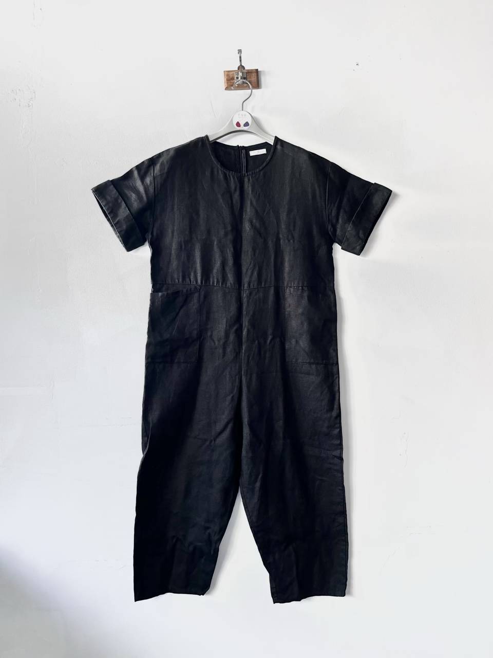 【美品】fog linen work　カタリナ オールインワン　黒　半袖