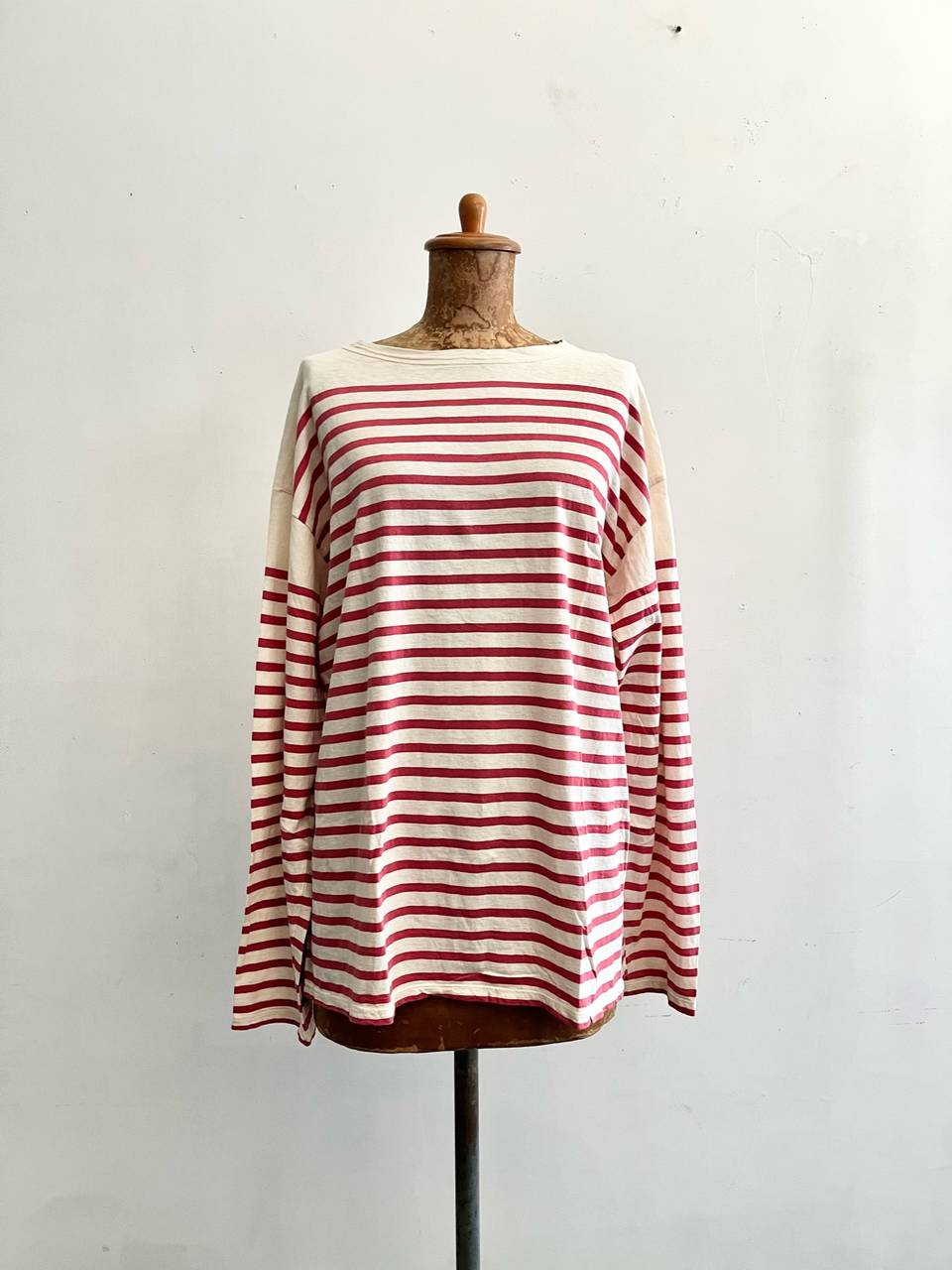 【美品】45R　36番天竺の908バスクTシャツ　ボーダーカットソー　キナリ・ピンク　サイズ3