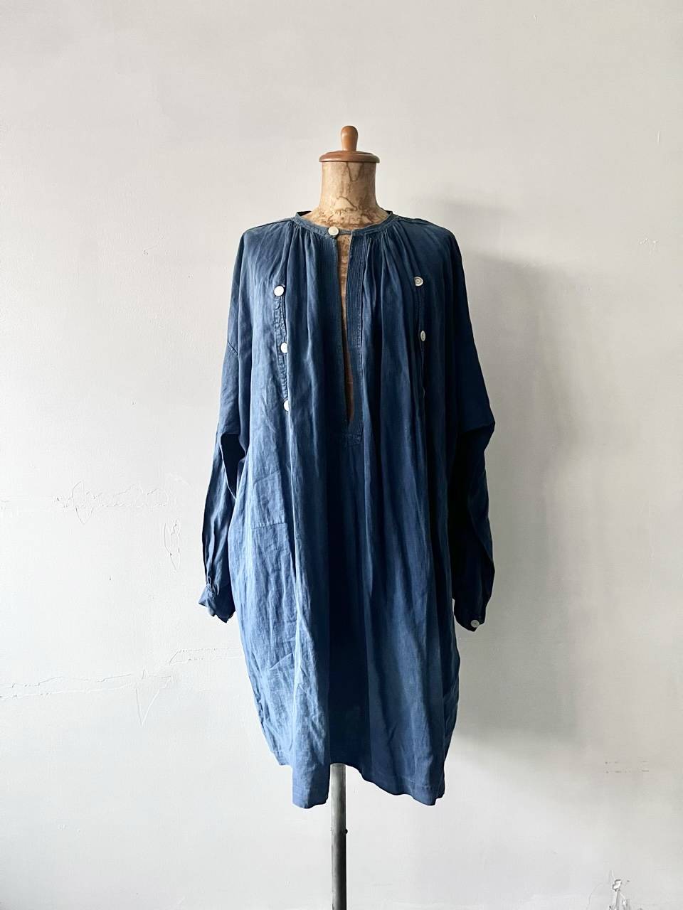 【仏ヴィンテージ】インディゴスモックドレス　ギャザー