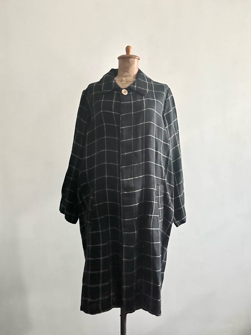 【美品】fog linen work　リトアニア製　チェック柄リネンコート