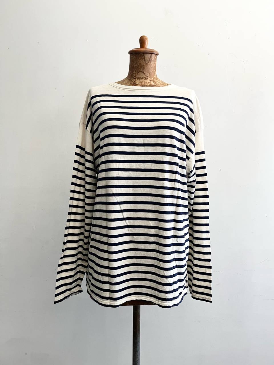 【美品】45R　36番天竺の908バスクTシャツ　ボーダーカットソー　ホワイト・ネイビー　サイズ3