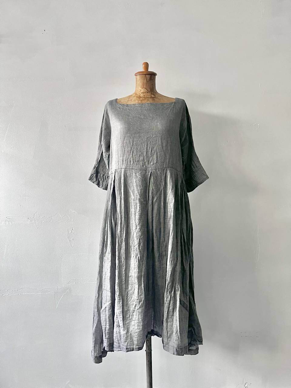 【美品】TOUJOURS　コットンリネンワンピース　シャンブレー　フリーサイズ