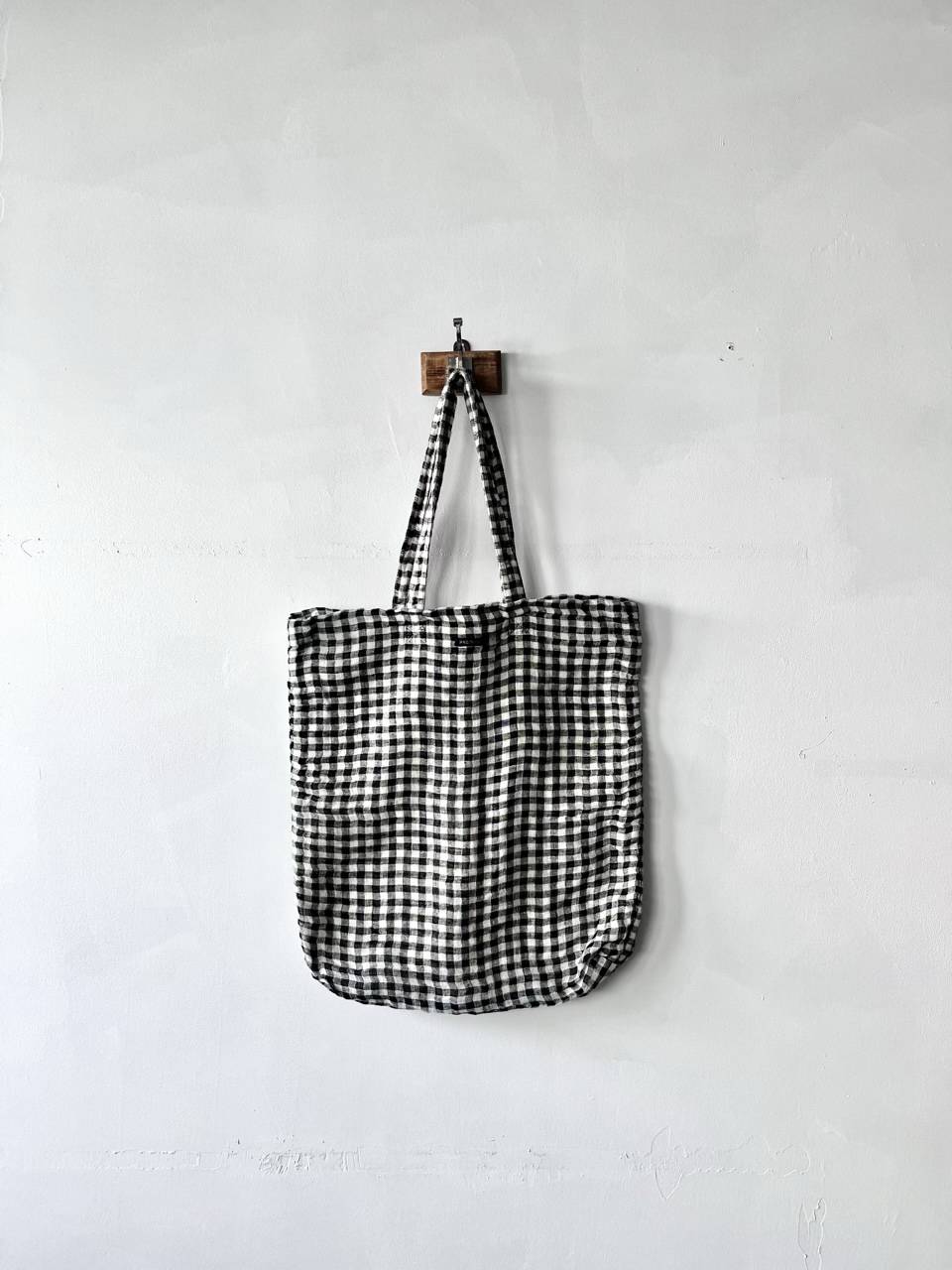 【美品】R&D.M.Co- OLDMAN'S TAILOR　ブロックチェック柄リネンバッグ