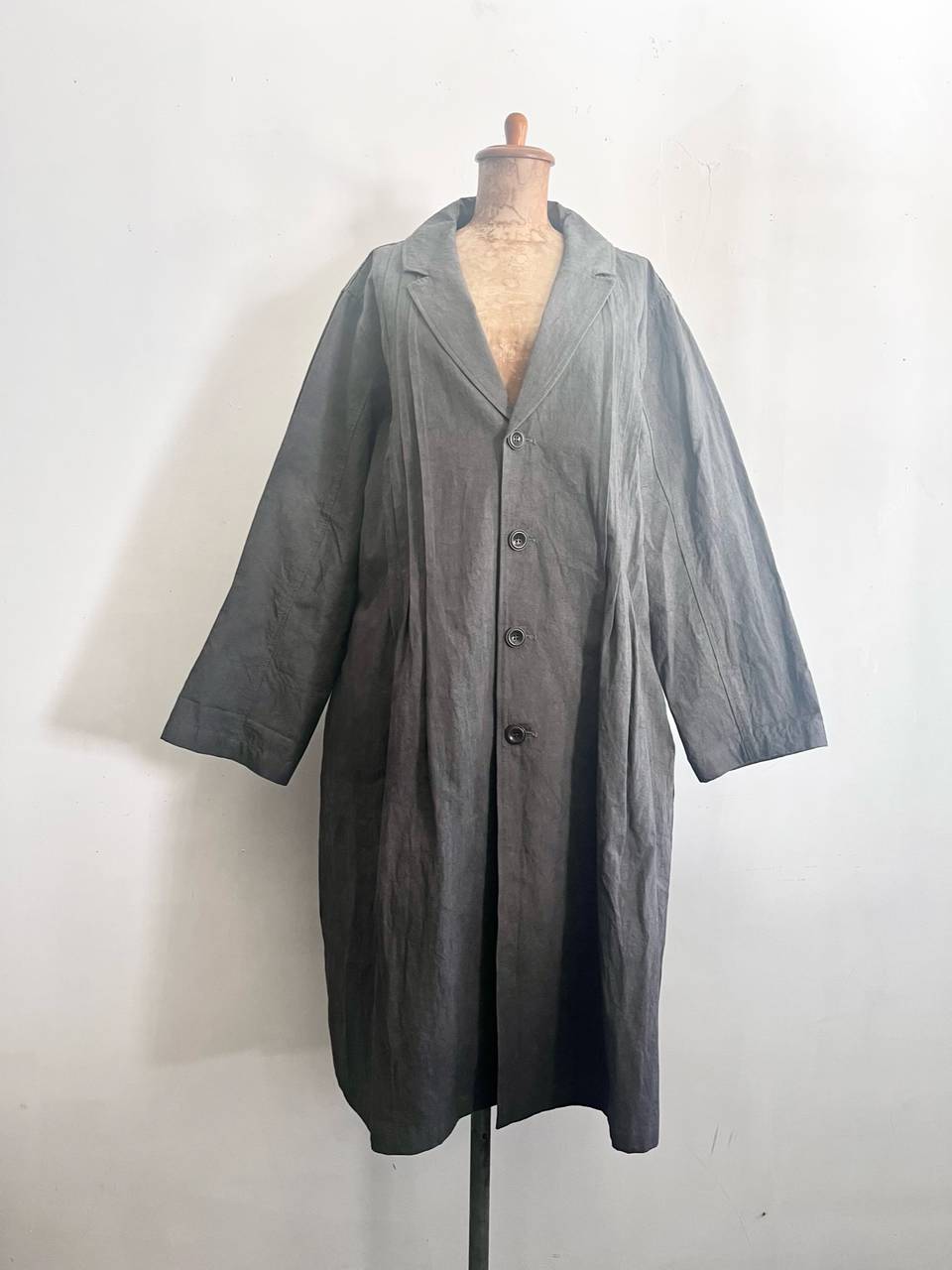 【未使用】ICHI Antiquites　Cotton Linen Tuck Coat 　 Vintage CHARCOAL