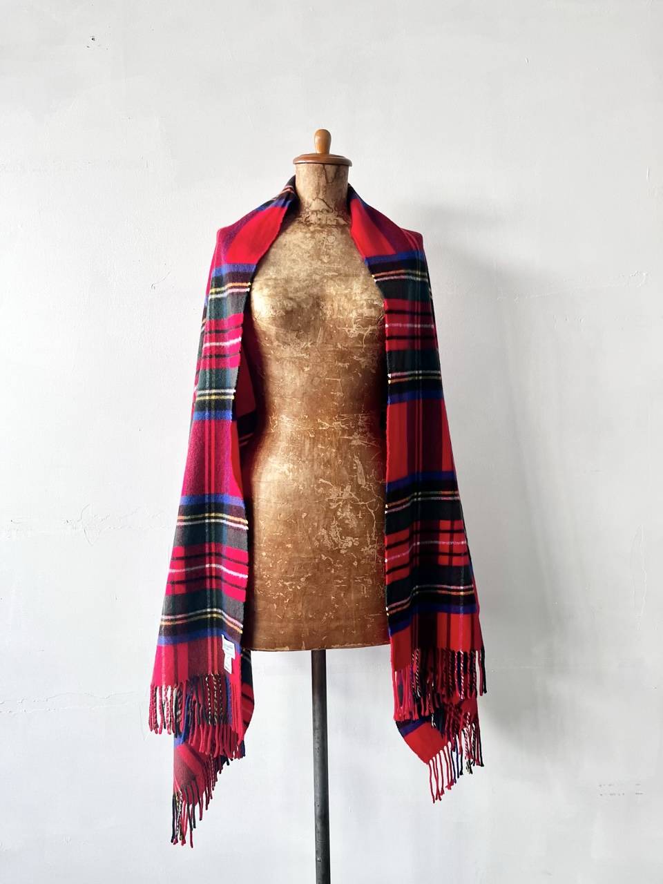 【美品】Johnstons of Elgin　カシミヤストール　Royal Stewart　赤チェック