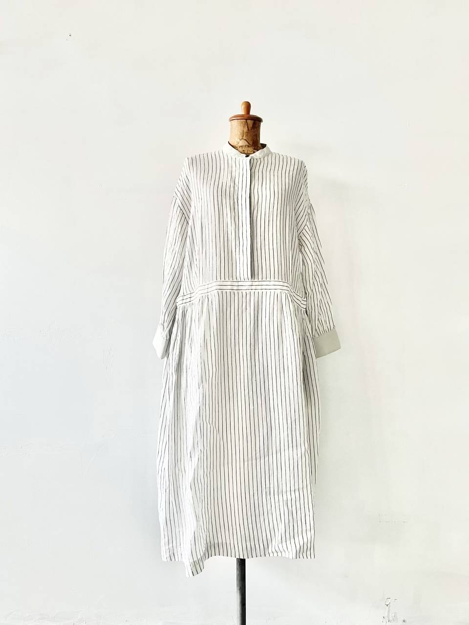 Atelier Naruse　linen shirt one piece stripe   リネンシャツワンピース　フリーサイズ