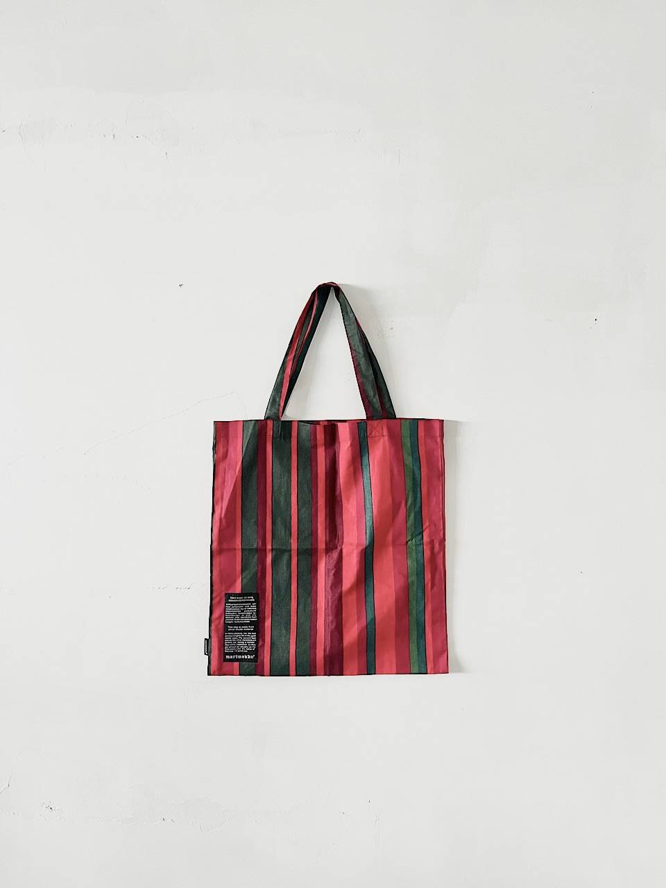 【美品】marimekko　ファブリックバッグ　ストライプ柄　