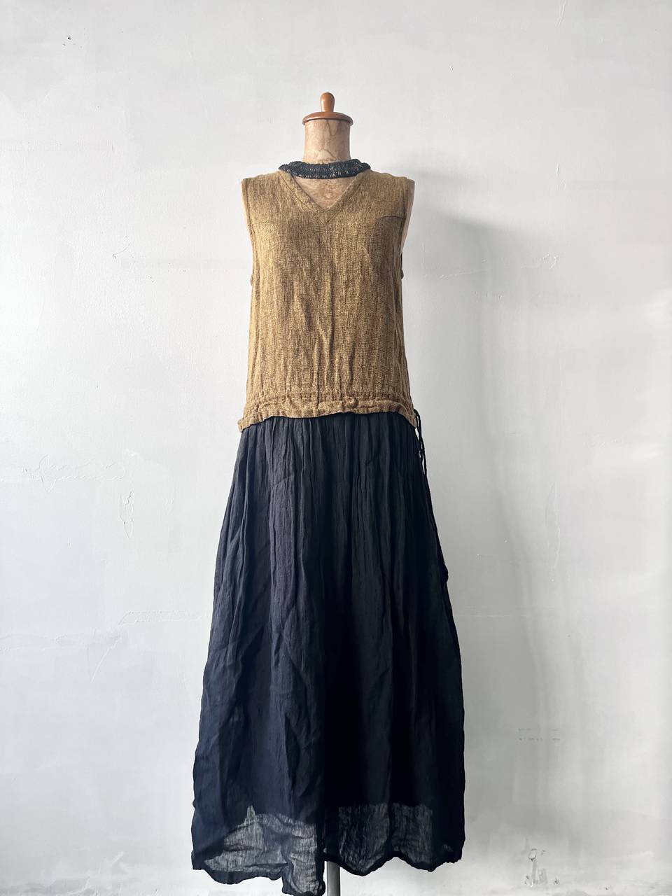 Tabrik　切替ワンピース　ネックレス付き　リネン　コットン