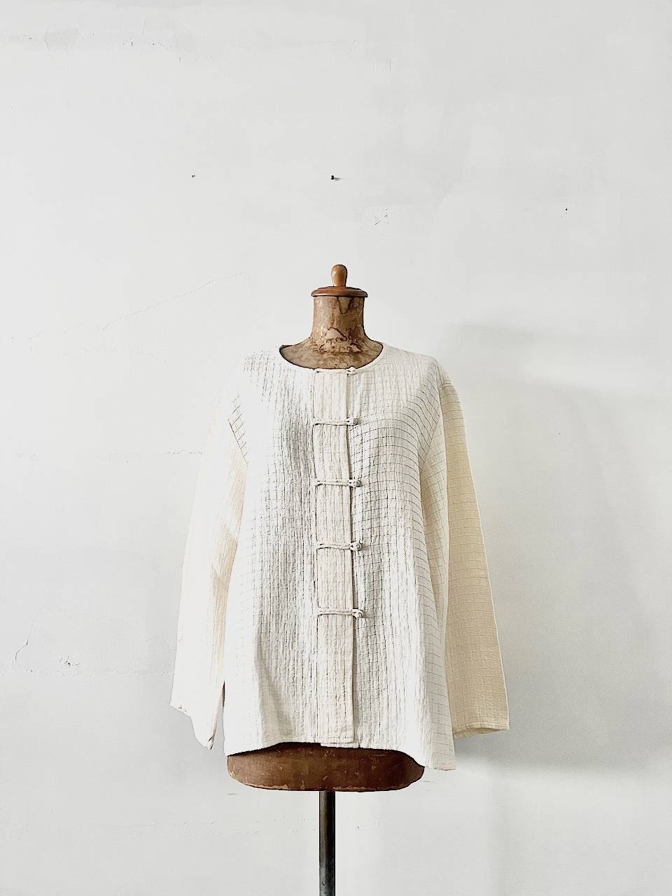 【美品】EILEEN FISHER　チャイナシャツ　サイズL　シルク　リネン