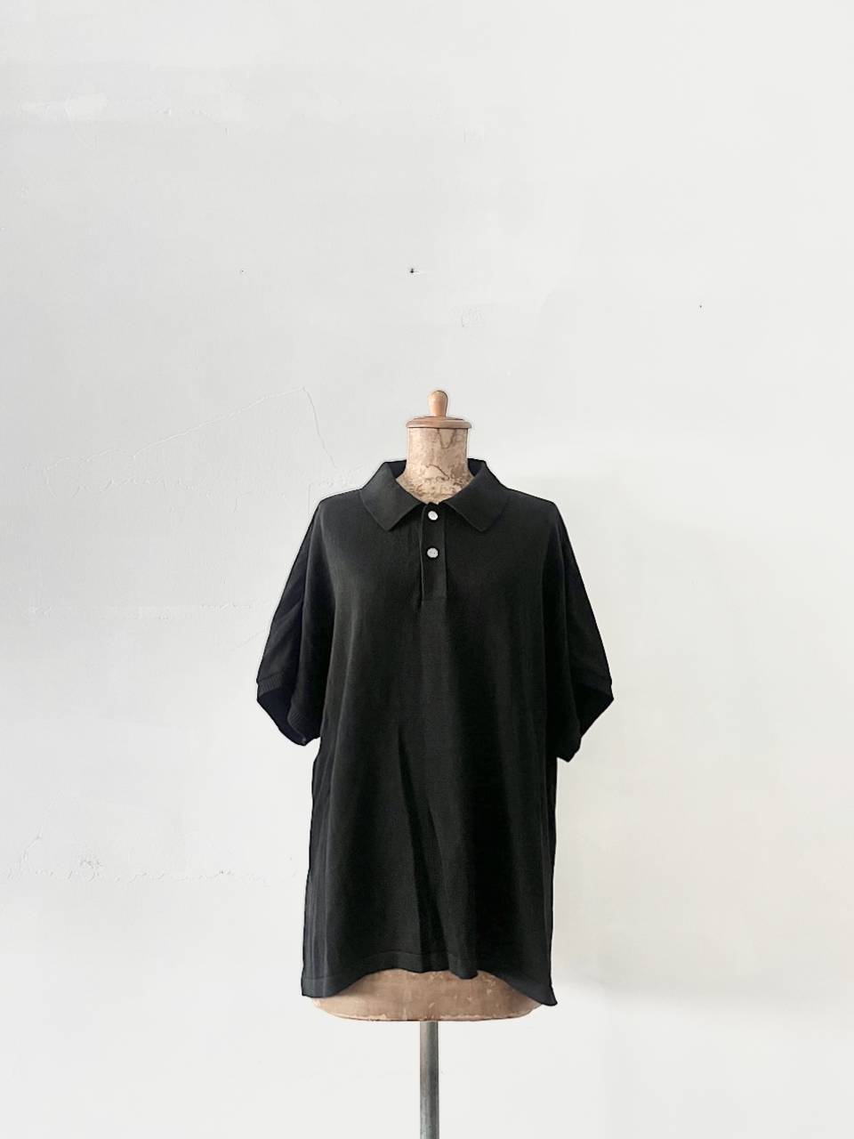 【Men's】 superNova． ニットポロシャツ 黒　コットン　レーヨン　シルク　サイズM
