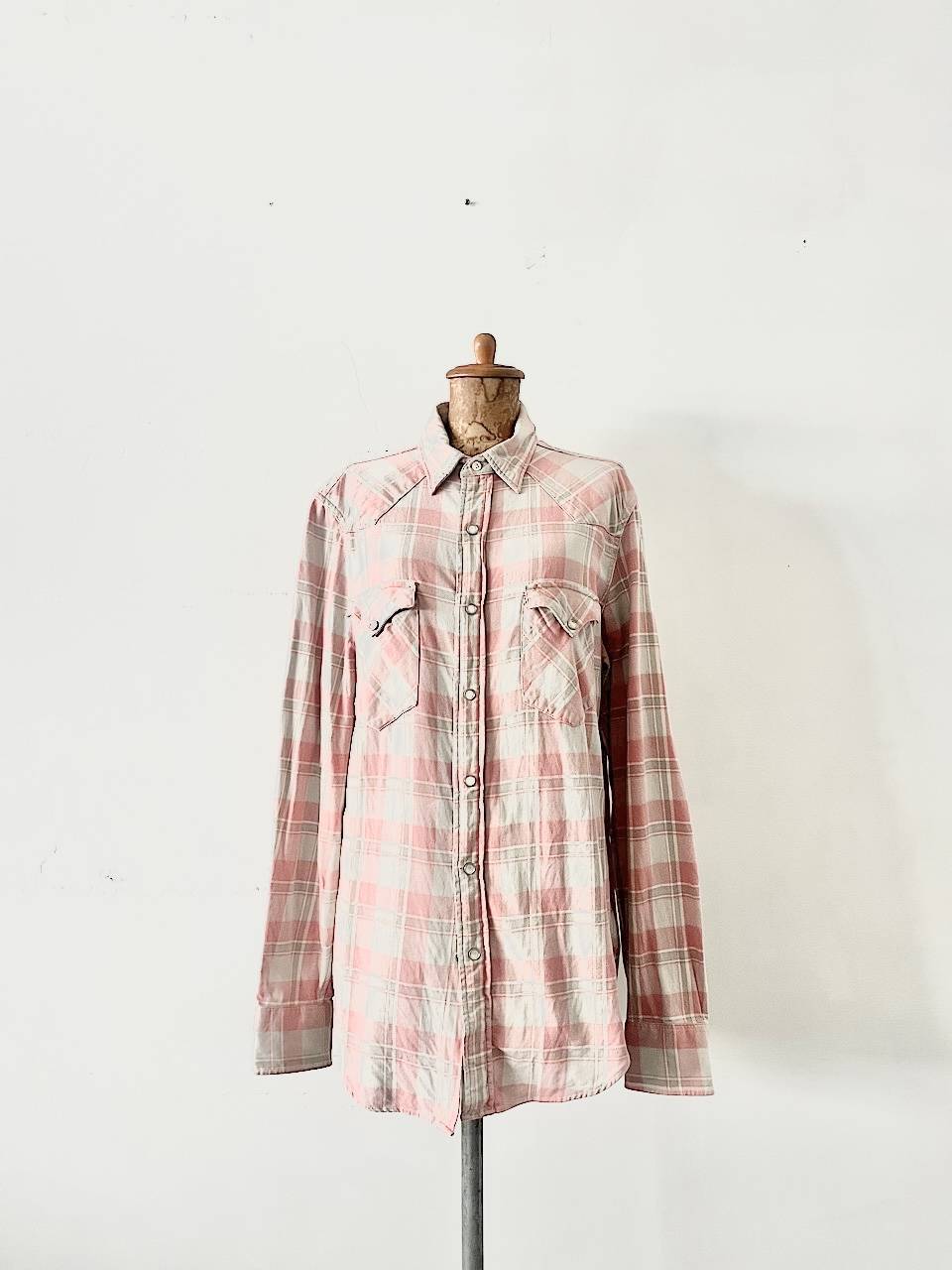 【Men's】RRL　チェック　ウエスタンシャツ　コットン　ピンク　サイズM