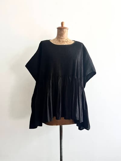 【美品】maison de soil　80’s VOILE SMALL FLOWER PRINT MINI PINTUCK PULLOVER サイズ2　ブラック 画像1