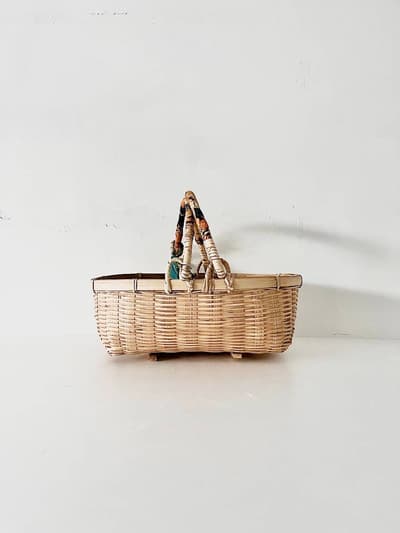 【美品】People Tree　バンブー　リサイクルサリーバスケット　浅型かごバッグ 画像1