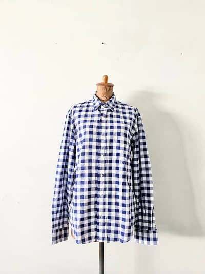 【Men's 美品】Frank＆Eileen　ギンガムチェックシャツ　ブルー・ホワイト　サイズS 画像1