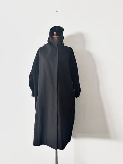 【美品】Honnete 　shawl collar wide coat 　黒　フランス製　サイズF 画像1