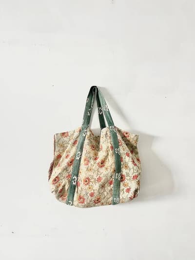 インド　オールドラリーキルト刺繍　トートバッグ大 画像1