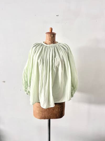 【美品】R&D.M.Co- OLDMAN'S TAILOR　KHADI COTTON GATHER SMOCK　MINT　 画像1