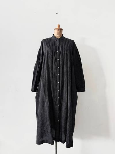 【美品】Soil　WOOL/LINEN PINSTRIPE BANDED COLLAER DRESS 画像1
