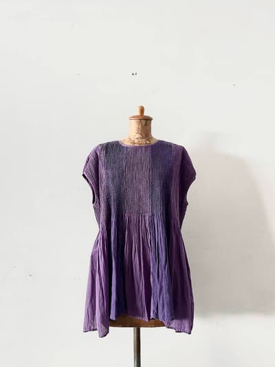【美品】Maison de soil　 COTTON / LINEN PATCHWORK CREW-NECK FRENCH/SL SHIRT WITH MINI PINTUCK  画像1