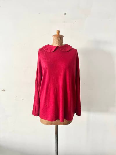 【美品】nest Robe  ウールミルドジャージ 丸襟プルオーバー　赤　 画像1