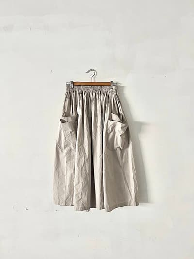 【未使用】ホームスパン　バルキーシーチングダブルポケットギャザースカート　LIGHT GRAY   画像1