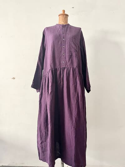 【美品】nest Robe リネン近江晒切替シャツワンピースパープル　FREE  画像1