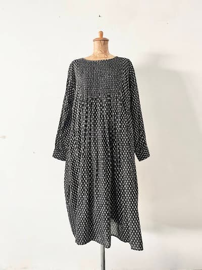 【美品】Maison de soil　　80’S　COTTON VOILE　TREE BLOCK　PRINT　MINI　PINTUCK　DRESS　サイズ１ 画像1