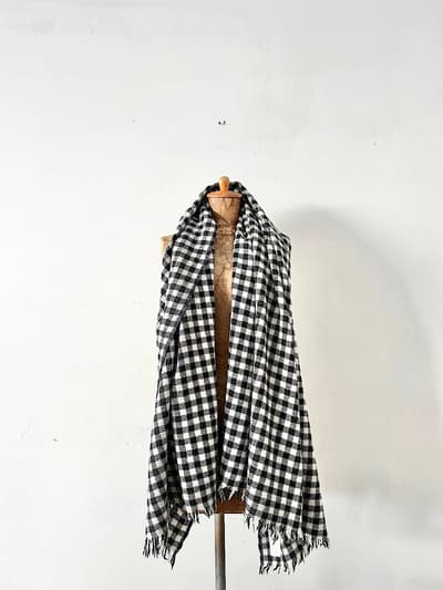 【美品】maison de soil　ウールシルクギンガムチェックストール 画像1
