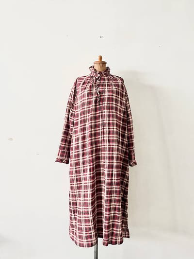 【美品】45R　インドネルタックフリルワンピース　インド綿 画像1