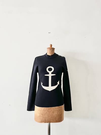 【美品】SAINT JAMES　イカリ柄　ニット　navy　肩ボタン　サイズ38 画像1