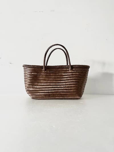 【美品】Cilantron　ラウンドメルカドバッグ　編みバッグ　ブラウン　光沢有り 画像1