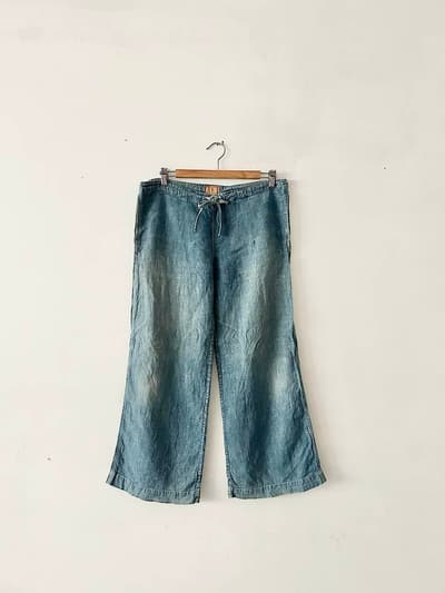 マキマロ　ワイドデニムパンツ　ウエストリボン 画像1