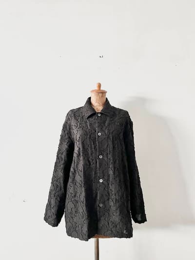 【美品】BEAUTY&YOUTH　カットジャカード シャツ -ウォッシャブル　黒 画像1