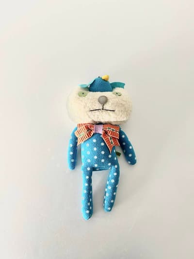 BOBBY DAZZLER　ぬいぐるみ　ねこ・鳥　水玉ブルー 画像1