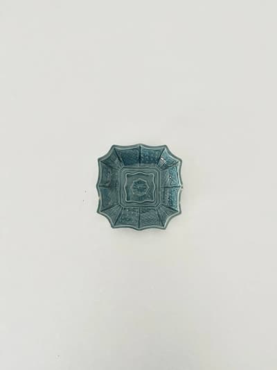 【和骨董】珉平焼　小皿 角皿　青　淡路焼 2 画像1