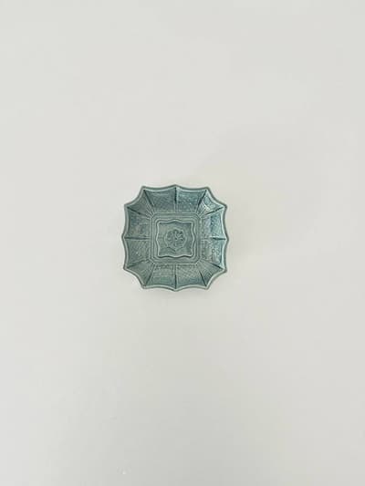 【和骨董】珉平焼　小皿 角皿　青　淡路焼 3 画像1