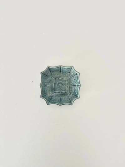【和骨董】珉平焼　小皿 角皿　青　淡路焼 1 画像1