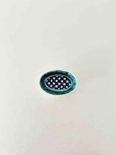 【美品】中尾万作 　緑巻楕円小鉢　1 画像1