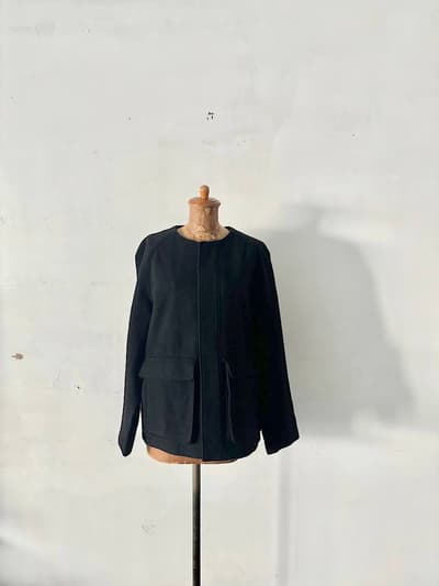 かぐれ　ノーカラー　ウール　ナイロン　ジャケット　コート　サイズFREE　　 画像1