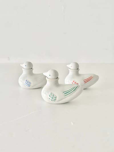 【美品】京都　花背の鳩　醤油差し　3点セット　赤　青　緑　 画像1