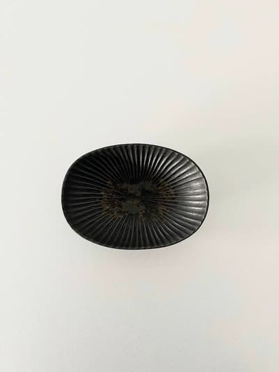 【美品】久野靖史　黒 楕円小鉢　2   画像1