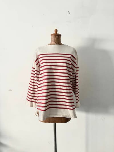 【美品】FORK&SPOON　スーピマコットンパネルボーダーニット サイズ1  赤 画像1