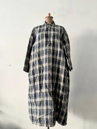 【美品】45R　インドリネンツイルMシャツドレス 画像1