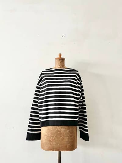 【美品】ほぼ日　Cacco ラッセル編みワイドボーダー noir 画像1